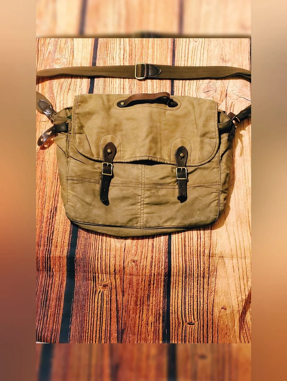 J.Crew Khaki Messenger Bag - Abingdon Waxed Canvas Leather Trim 51657 Rugged